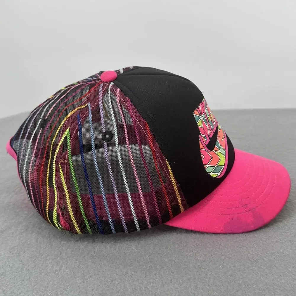 Nike SB Youth Trucker Hat Snapback Mesh Stripe Black Pink Cap Boys Adjustable